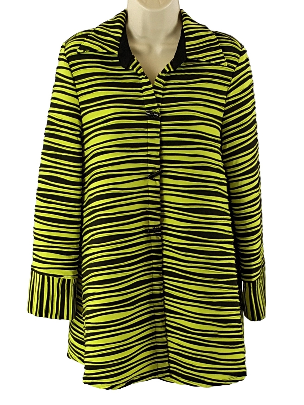 Striped Bright Lime & Black Oversized Coat